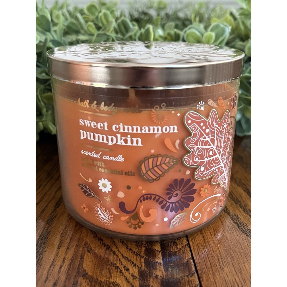 Bath and Body Works Sweet Cinnamon Pumpkin Candle 3-Wick Scented Fall 14.5 oz
